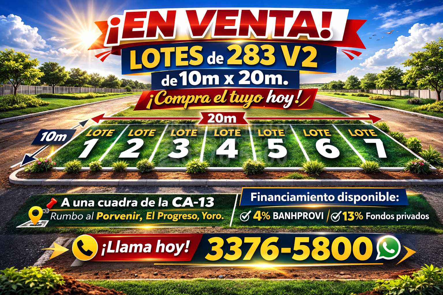 Lotes-en-Venta-El-Provernir-2 ¡En Venta! Lotes de 286.82 V2 (10m x 20m) con cuotas desde L 6,900 al mes en El Progreso, Yoro